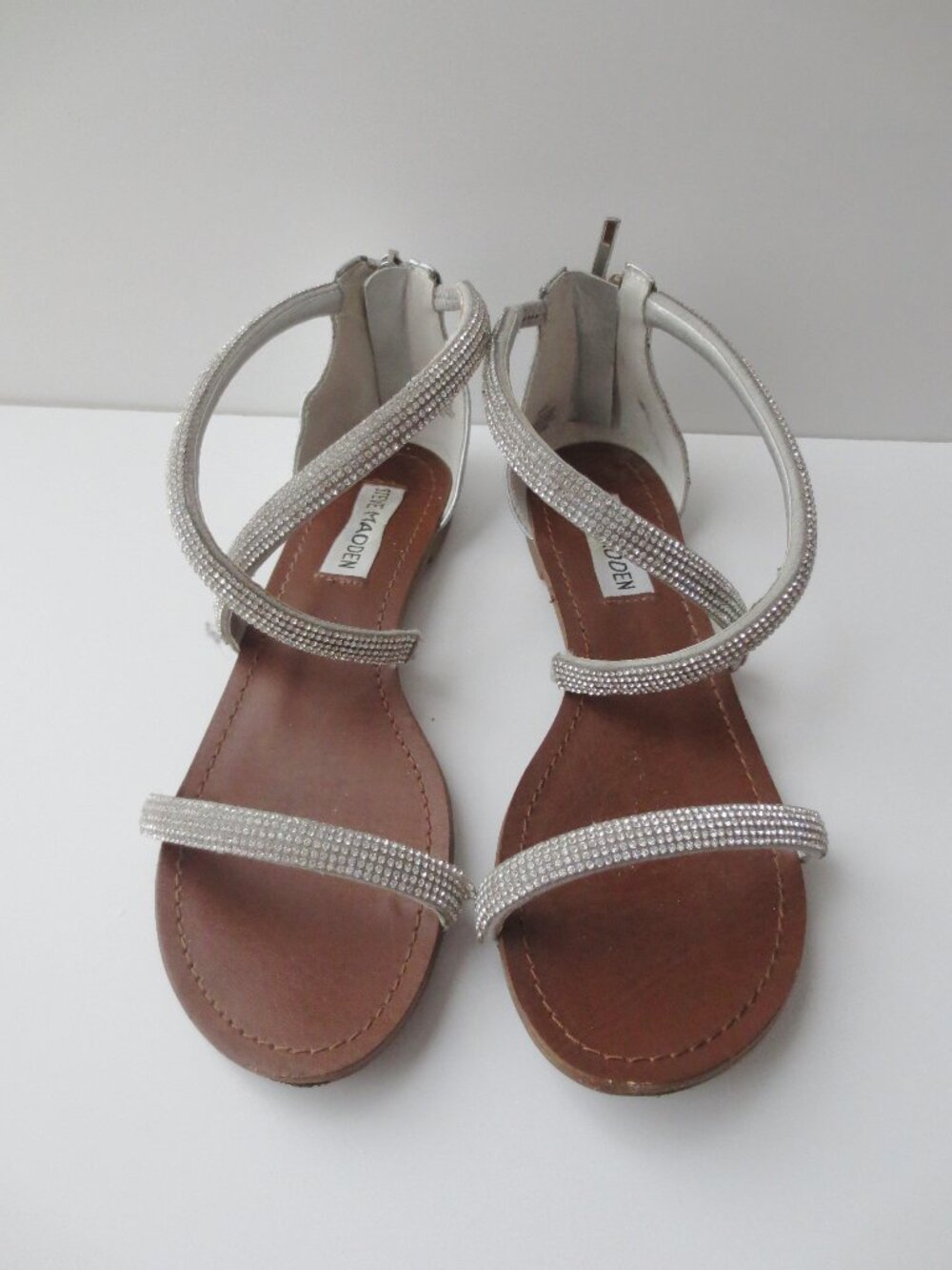 Steve Madden Diamanté Silver Flat Evening Event Sparkly Formal Elegant Sandals 6